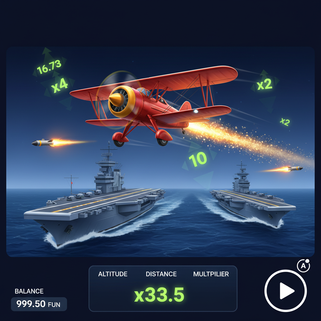 Aviamasters 2 gameplay con aereo in volo e portaerei sullo sfondo