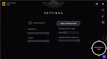 Pannello impostazioni Aviamasters volume velocita tasto spin